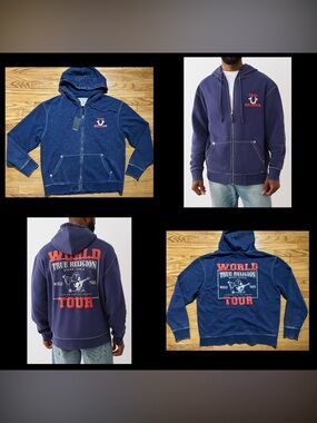 TRUE RELIGION Big T Metallic World Tour Zip VINTAGE Hoodie Men’s sz XXL NEW!!